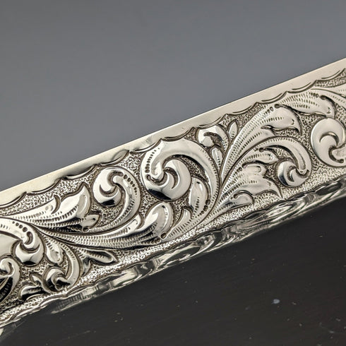 1896 British Antique Pure Silver Square Dressing Table Tray 666g Florence Warden